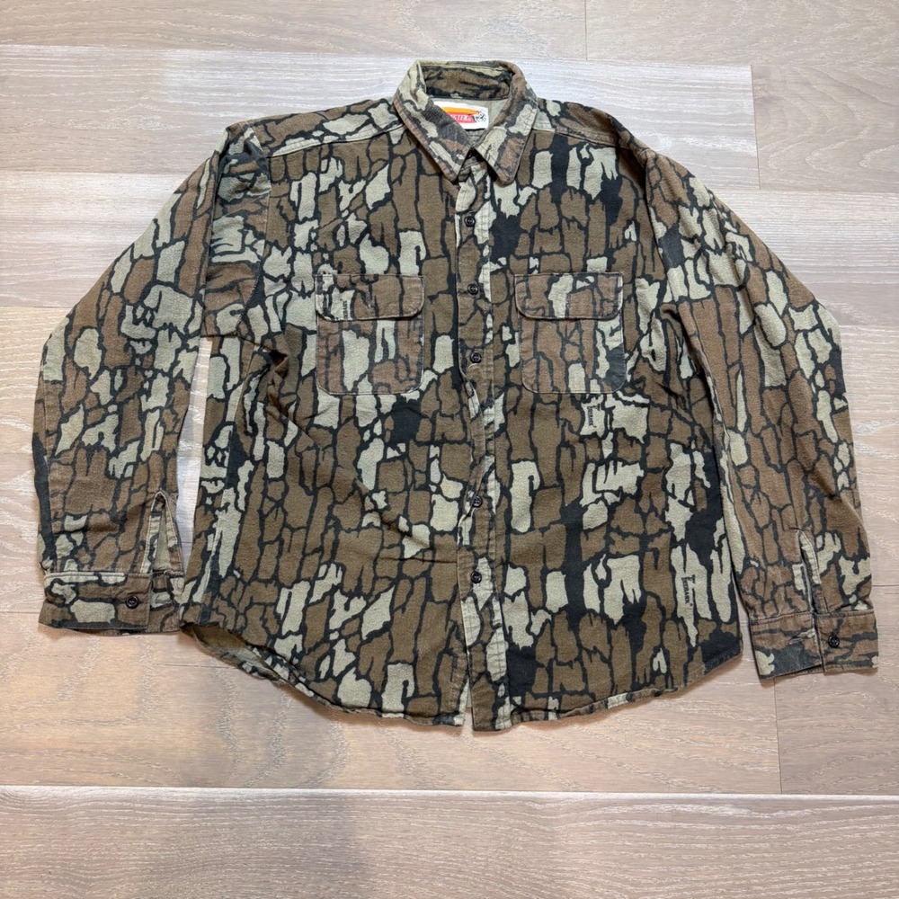 Vintage Winchester Trebark Camo Shirt Mens Large Made in USA Cotton Flannel